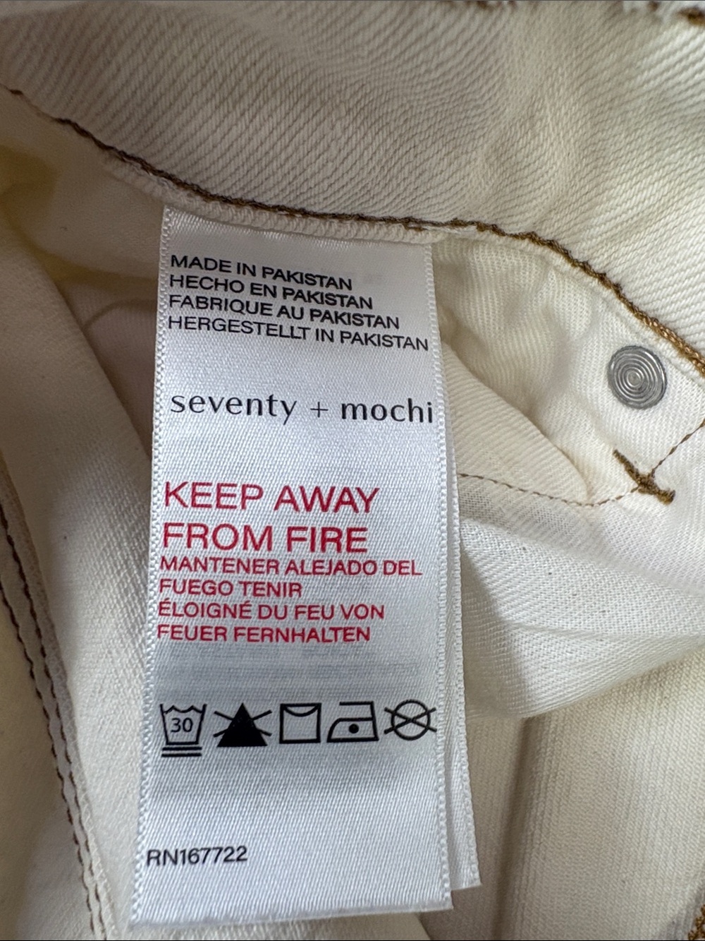 Seventy + Mochi Cream High Rise Wide Leg Jeans Contrast Stitching 28/32 - Picture 8 of 14